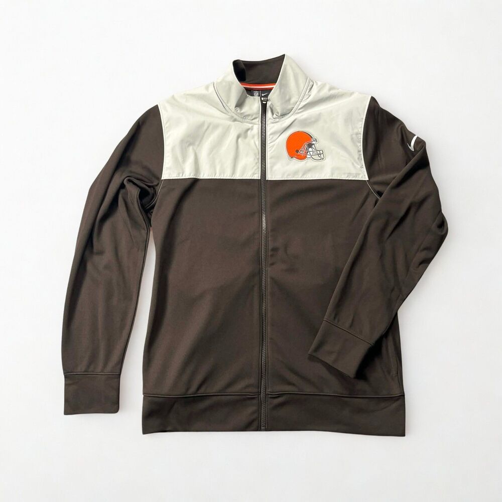 Nike Jacket Men Small Cleveland Browns NFL Full Zip Track Jacket Brown Tan NWT